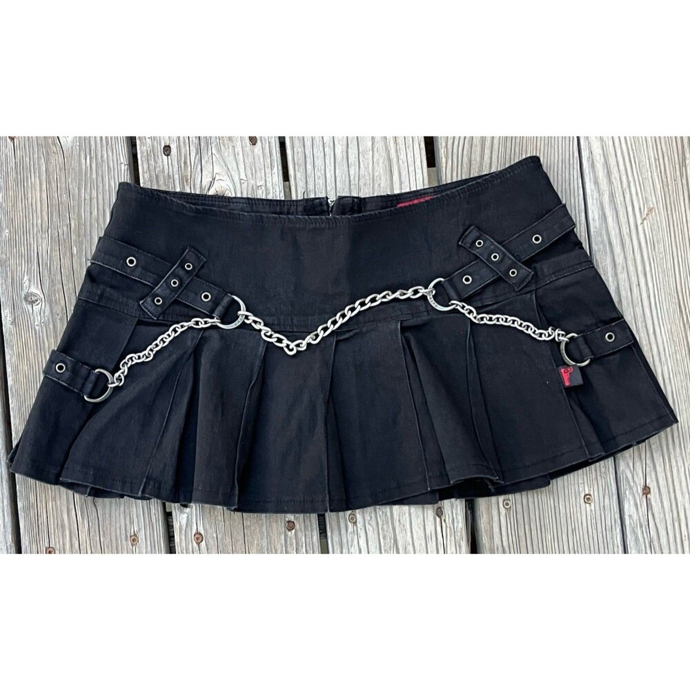 Vintage Tripp NYC size XL Black Pleated Mini Skirt w/ Chains Goth Punk Y2K